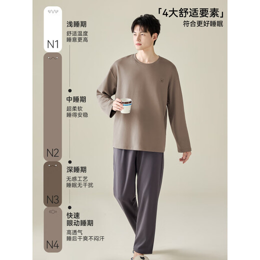 
Catman MIIOW pure cotton antibacterial pajamas men's autumn 2025 new long-sleeved trousers for boys and teenagers casual large-size home clothing 11932# dark blue 3XL