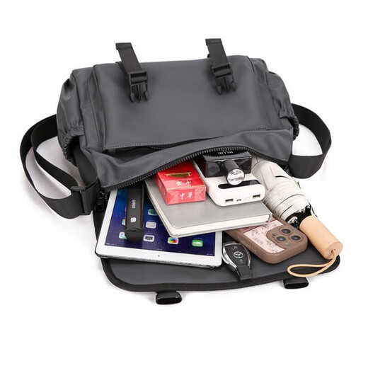 Shoulder bag covered nylon cloth 2025 summer men's bag large capacity student school bag shoulder bag black one size