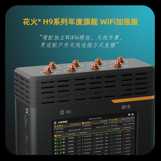 Huahuo H9AX new Huahuo H9 external antenna 5G aggregation router WIFI6 enhanced version of Douyin outdoor live broadcast 10 network aggregation conference live broadcast Gigabit broadband router Huahuo H9AX+200G aggregate traffic