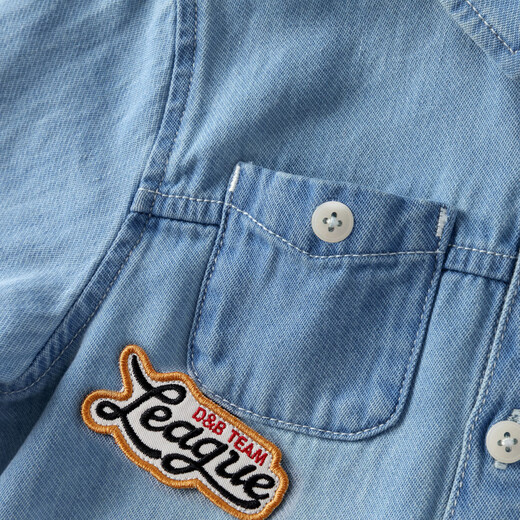 DAVE&BELLA children's denim shirt spring new boys hoodie pure cotton children's long-sleeved jacket baby clothes denim blue ready stock 80 cm (recommended height 73-80cm)