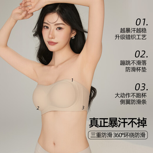 Six Rabbits Strapless Bandeau Antibacterial Underwear Women's Small Breast Gathering and Enlargement Seamless Expansion Wireless Bra Skin Color Expansion Type S =32/70ABC
