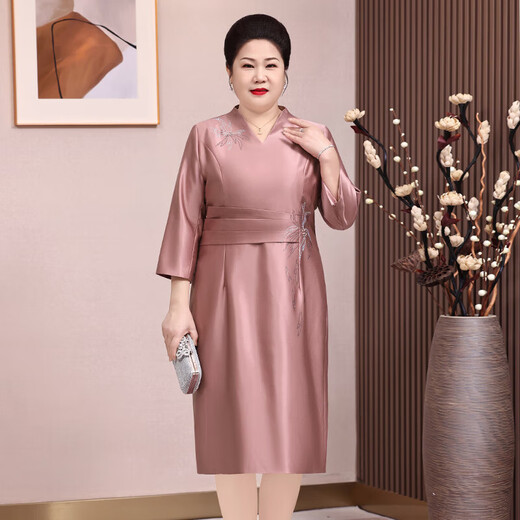 艾格辰婚礼妈妈装礼服大码宽松连衣裙中年女士喜婆婆婚宴装旗袍 酒红色Q6296 3XL [130-140斤]