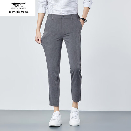 七匹狼夏季男透气九分裤2025青年新款户外商务百搭直筒纯色长裤潮流 MSHN-6623深灰 29