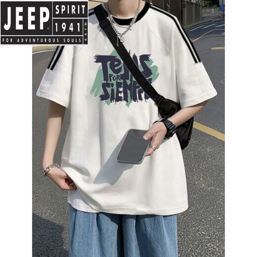 Jeep Spirit American Retro Kurzärärmelte T-Shirt Herren Sommer 2025 Neues loses Design Nische japanische Ins-Top [3899* Lion Dance] Weiß M 85-120jin [Jin ist gleich 0,5 kg]