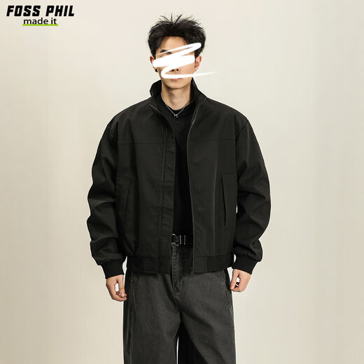 Foss Phil workwear flight jacket men's autumn and winter American stand-collar outdoor baseball uniform jacket top 26188 black L