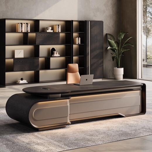 Qiheng (XIIBLC) Desk Boss Desk Italian Minimalist Modern Light Luxury Office Chairman and President Executive Desk Desk and Chair Combination Natural Mocha Oak Grain 2.8 Meter Boss Desk