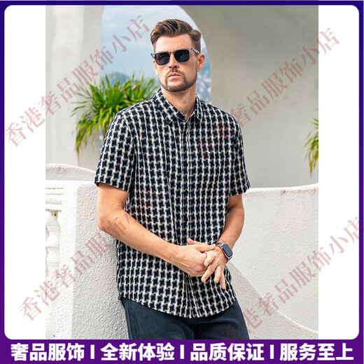 EHANGYTRSV Brand Herren Tennishemd Herren alter Qian -Stil 100% Kurzarm Shirt Houndstrap Sommer Freizeit Dünne Stil Grauer weiße Gitter m