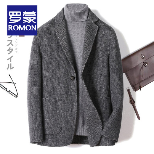 ROMON Albaca alpaca double-sided woolen suit men's autumn and winter business wool small suit men's casual woolen jacket short suit collar M /48 size