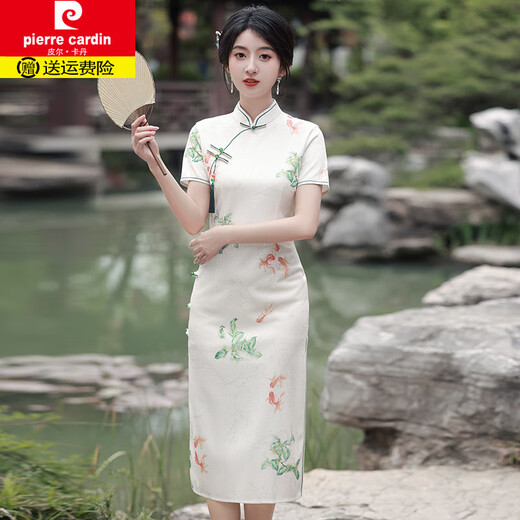 Pierre cardin (pierre cardin) cheongsam koi national style 2025 new summer young style college entrance examination flag winning small fresh daily wearable 683 [persimmons and persimmons] S