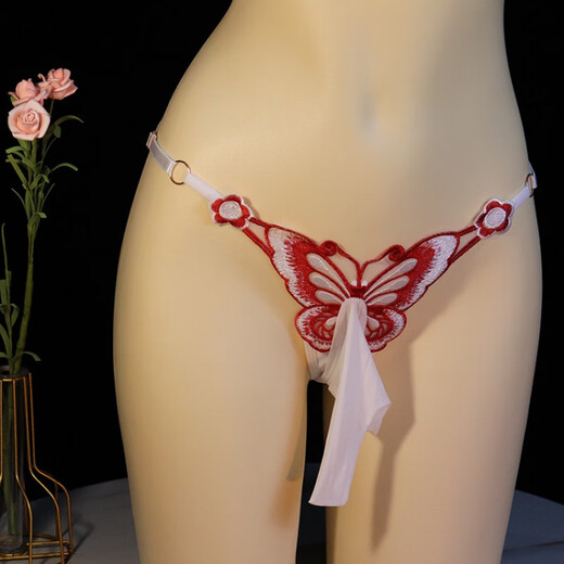 ICE ELF thong men's Japanese sexy belt jj set butterfly pattern one piece lace underwear low waist large size one size fits all white 80-150Jin Jin equals 0.5 kg one size fits all