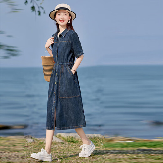 
Ehangy light luxury brand dress for women 2025 summer new high-end style temperament waist-hugging and slimming short-sleeved shirt skirt picture color XL