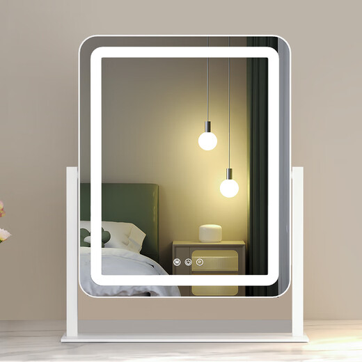 Cosmetic mirror with light desktop desktop LED light makeup artist's special fill-in light cosmetic mirror home bedroom high-definition mirror horizontal style - rechargeable white - 57*48cm