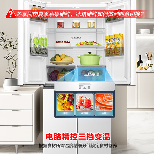 Rongsheng 431 liter cross-door first-class energy efficiency ultra-thin variable frequency air-cooled frost-free large capacity energy-saving low-noise household four-door cross-door refrigerator with national subsidy BCD-431WD3FP white double air duct circulation