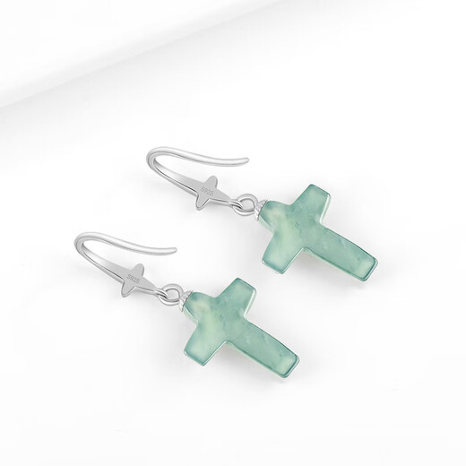 TIMESWIND natural A goods jadeite blue water cross earrings S925 silver inlaid jade earrings women's earrings blue water cross earrings D1106 S925 silver inlay (with certificate)