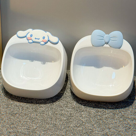 Cat bowl plastic double bowl dog bowl cat food bowl cat food bowl drinking water pet dog bowl dog food bowl dog food bucket dog milky white bow cinnamon dog food storage bucket free delivery