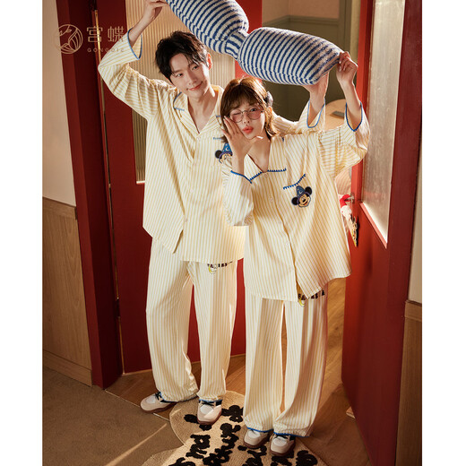 Gongdie Light and Soft Disney Mickey Couple Pajamas for Women Spring and Autumn Modal Cotton Long Sleeve Men's Home Clothes
