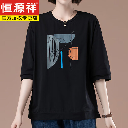 Hengyuanxiang Pure Cotton Cotton 700-квартира для женского летняя летняя футболка для живота среднего возраста среднего возраста и выглядит стройным и в середине рукава красный арбуз [9901] L 100-115Jin [Jin равняется 0,5 кг]