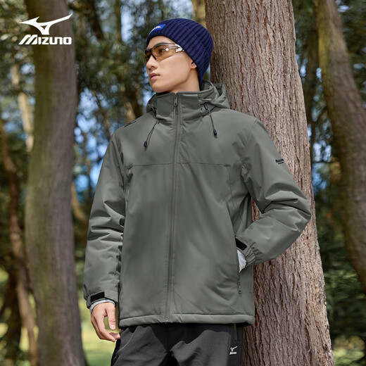 Mizuno outdoor cotton clothing men's autumn and winter jacket hooded cotton-padded jacket windproof warm mountaineering cotton-padded jacket rock green L