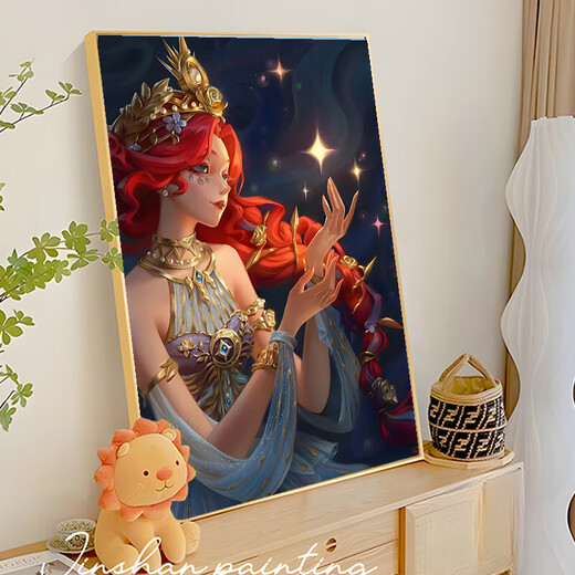 Identität Fünf Spielcharakter Digitales Ölmalerei Joseph Fischer Red Lady Dekoration Färbung Ölmalerei Nacht Uhr J1391 30*40 cm Massivholz Innenrahmen [Ultra-Clear Line Draft größer