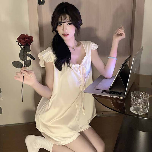Xiwangchun Yufengfei Feifei Sleeve Pyjamas pour femmes avec des tampons de poitrine 2025 Nouveau gilet sexy Set Summer Home Clothing 9227xi Couleur solide Abricot Couleur Couleur Fixe PAD M