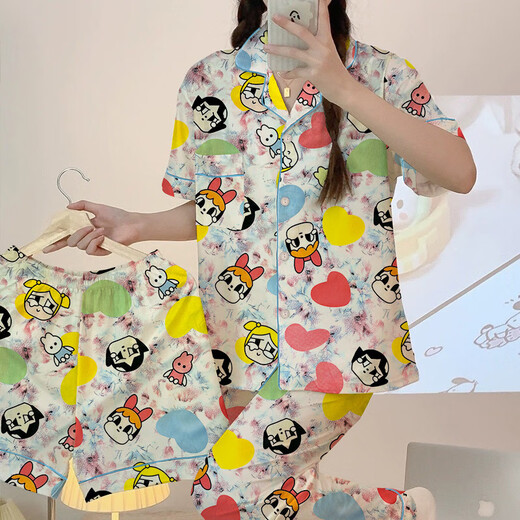 ZIPJBX Korean Powerpin Polizist Pyjamas für Frauen im Frühjahr und Sommer kurzärmelig niedliche Freizeitkleidung Dreiköpfig KK14128# M [Vorgeschlagen 80-100Jin [Jin ist gleich 0,5 kg]]