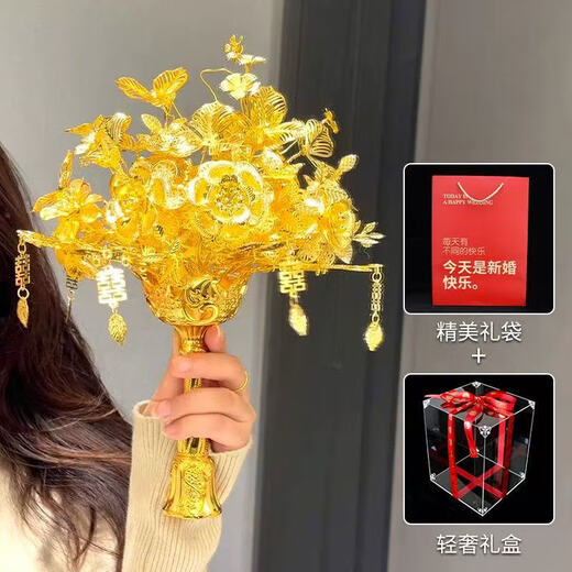 Cup Horse Bride Hochzeitsblüten mit Blumen Hochzeit DIY Golden Neu Hochzeit XiUhe bester Freund Chinesischer Gold Goldener Zweig Jade Leaf (fertiges Produkt + High-End-Geschenkbox)