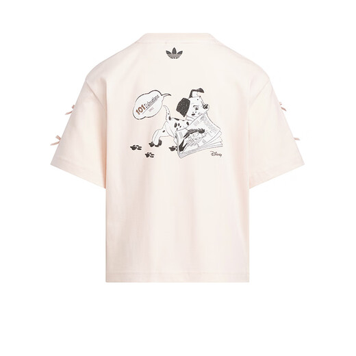 阿迪达斯 （adidas）童装女童T恤25夏季101斑点狗联名款缀蝴蝶结中大童纯棉短袖KG6625 KG6626 奇迹石英色 130 （吊牌128）