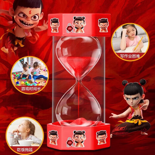Nezha Aobing Temporizador de Reloj de Arena Plástico anticaída para niños Estudiantes de Escuela Primaria Botella de Arena Movediza de Escritorio Adorno Creativo Regalo para Mujer Reloj de Arena Nezha-5 Minutos-Rojo