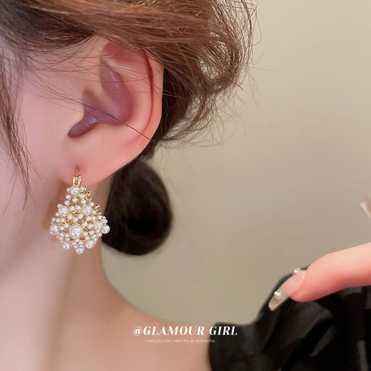 Real gold electroplated silver needle pearl hollow earrings, Valentine's Day gift for girlfriend, earrings, fashionable and versatile earrings, earrings - gold (real gold electroplating)