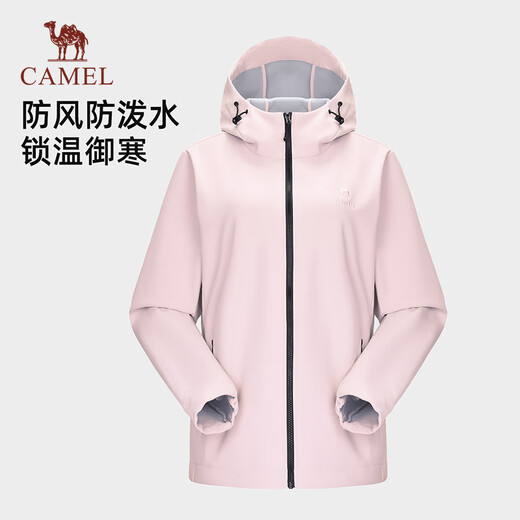 Camel outdoor soft shell jacket for women windproof waterproof jacket plus velvet warm lock temperature antistatic single layer jacket for men