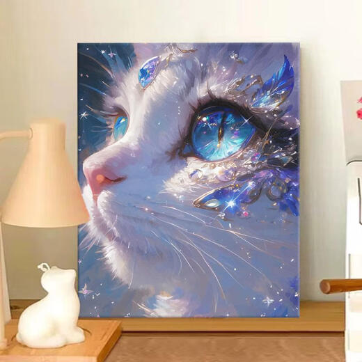 三栖虎蝶恋猫数字油画2024新款手工填充diy丙烯画感手绘涂色油彩画 W3895 70x90cm原木色外框崩好内框