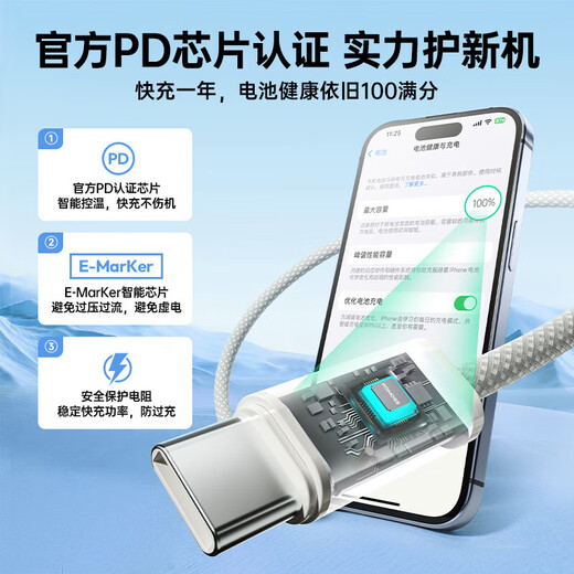 Römer Apple 16/15 Ladekabel Doppelhead-Typ-C-Datenkabel FALTE CTOC CAR MOUND IPONE16/15 Promax/iPad/MacBook Tablet-Tablet-Telefon 1.2 Meter