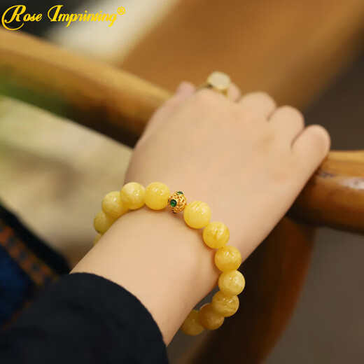 ROSE IMPRINTING Sea of Flowers Russian material demon pattern white flower beeswax bracelet for men and women amber chicken fat yellow bracelet