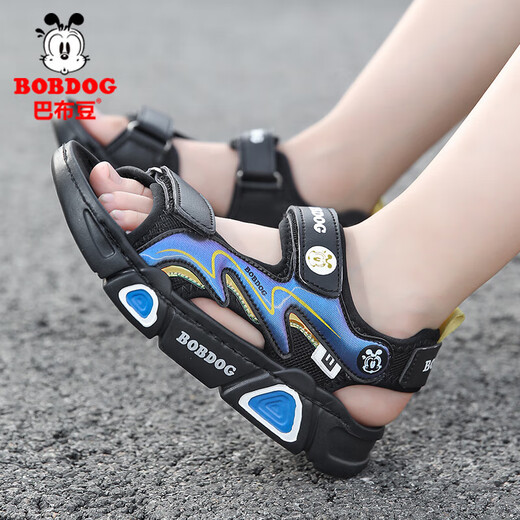 Babudou children's sandals 2025 summer new open-toe student soft-soled beach shoes non-slip middle and large children's sandals XD532/black blue 33 yards standard size