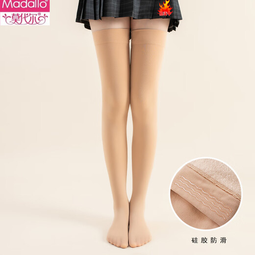 Modal socks for women winter warm thickened velvet over-the-knee socks black skin color stockings non-slip thigh socks water gloss stockings 140g thin velvet skin color (5-15 C) 1 pair one size