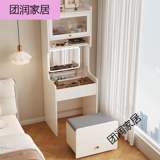 Solid wood dressing table small bedside table storage bedroom with makeup mirror makeup table small apartment narrow cabinet 2024 new style white SF50 dressing table with makeup mirror with makeup stool