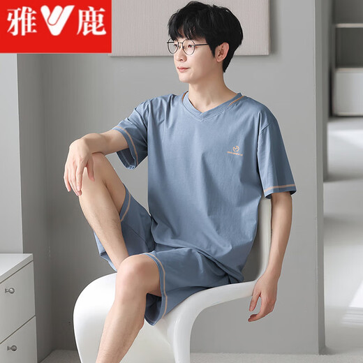 雅鹿睡衣男家居服短袖短裤夏薄款青少年男士莫代尔家居服套装可外穿出 3519凉感莫代尔 L [80-100斤]