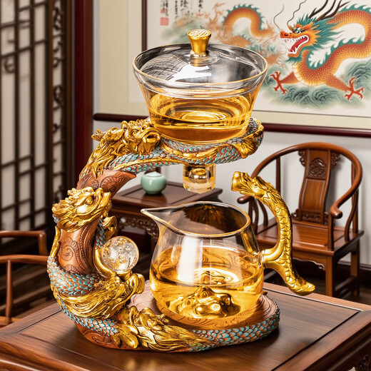 Porcelain brand tea set, Year of the Dragon automatic tea set, complete set of home lazy anti-scalding Kung Fu tea set, office high-end gift tea set, transparent Dragon Roar Nine Heavens automatic tea set without cup 1 piece