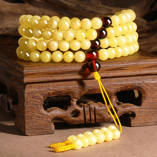 Shi Yue Jewelry Collection Grade Natural Mineral Beeswax Bracelet 108 Pieces Men's and Women's Chicken Oil Yellow and White Nectar Bracelet Necklace 6-7mm