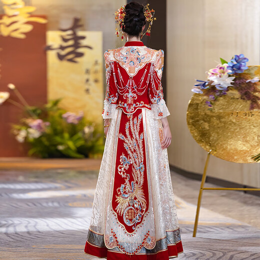 枝己秀禾服婚纱新娘主纱高档2025新款订婚服装新中式结婚礼服敬酒服 LZ541 2XL