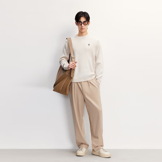 JACK&JONES men's autumn and winter sweaters men's thin sweaters solid color wool sweaters machine washable long-sleeved round neck bottoming shirt C43 satin white XS