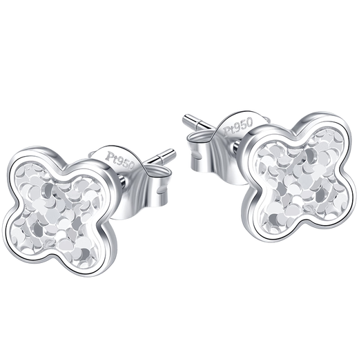 Diamond Family PT950 platinum four-leaf clover earrings, sparkling earrings, simple and versatile earrings, holiday gift for girlfriend, single, about 1.44g