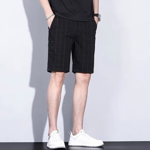Hailan Home's brand summer thin shorts men's casual suit pants plaid striped five-point pants Korean style trend 629-653 Black M