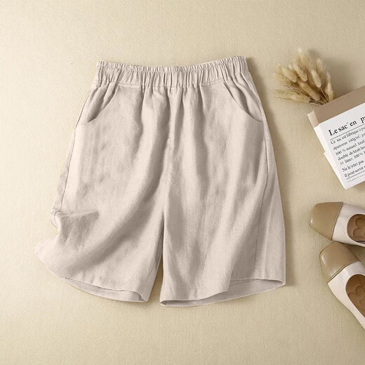Jukayi linen shorts for women 2025 summer new thin high-waisted loose wide-leg pants five-point hot pants cotton and linen wide-leg pants for women linen color XL recommended 121-130 Jin Jin equals 0.5 kg