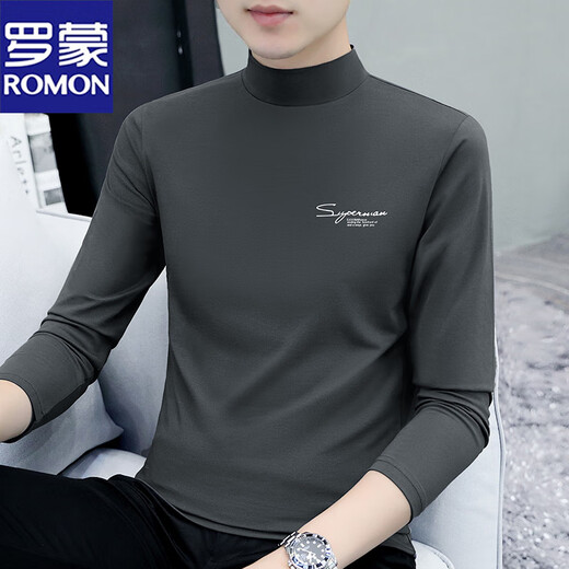 罗蒙（ROMON）男士打底衫纯棉秋冬加厚莫代尔半高领长袖t恤上衣服内搭中领秋衣 C6187黑色 M