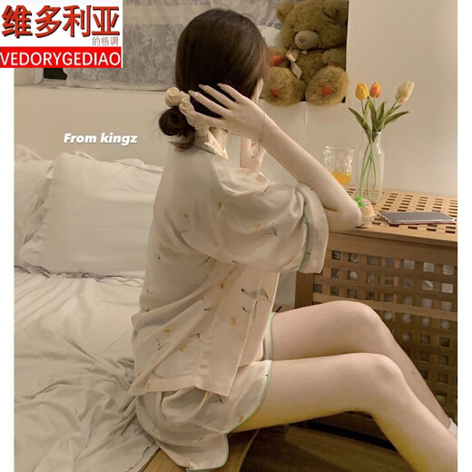 维多利亚的格调睡衣女夏季天冰丝绸2025年新款短袖两件套网红风感碎花家居服 感可外穿WLW-9226 M 【建议80-100斤】