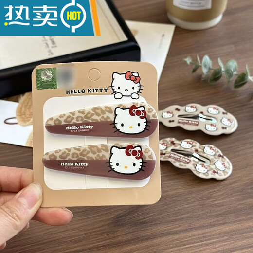 Tongrubi Hairpin Clip Decoration Internet célébrité la plus chaude HELLOKITTY Décoration automne et hiver brun léopard imprime BB Clip Girl Girl Hairpin 12187 Léopard Imprimer sans épingle à cheveux Markless