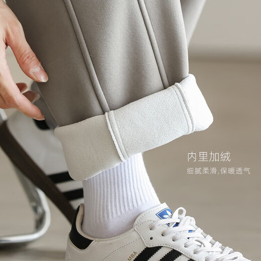 Kuraishi Kazuki Japanese style pleated drawstring solid color sports casual pants men's trousers 2025 autumn new commuter loose straight sweatpants Paris gray plus velvet style XL (recommended 141-155 Jin Jin equals 0.5 kg)