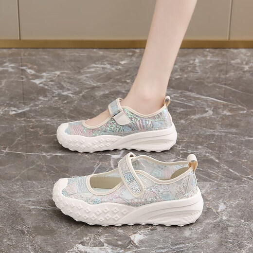 Frauenschuhe 2025 Sommer neu atmungsaktive und leichte Mary Jane Klettverschluss mit einem Fuß dicker Sohle Anti-Slip Slow Stiefmutterschuhe YGNX-677 Orange 35