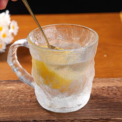 Summer hot style ins style glacier pattern glass cup with handle high-looking drinking cup men and women tea beer cup handle glacier cup short style 250ml 1 piece